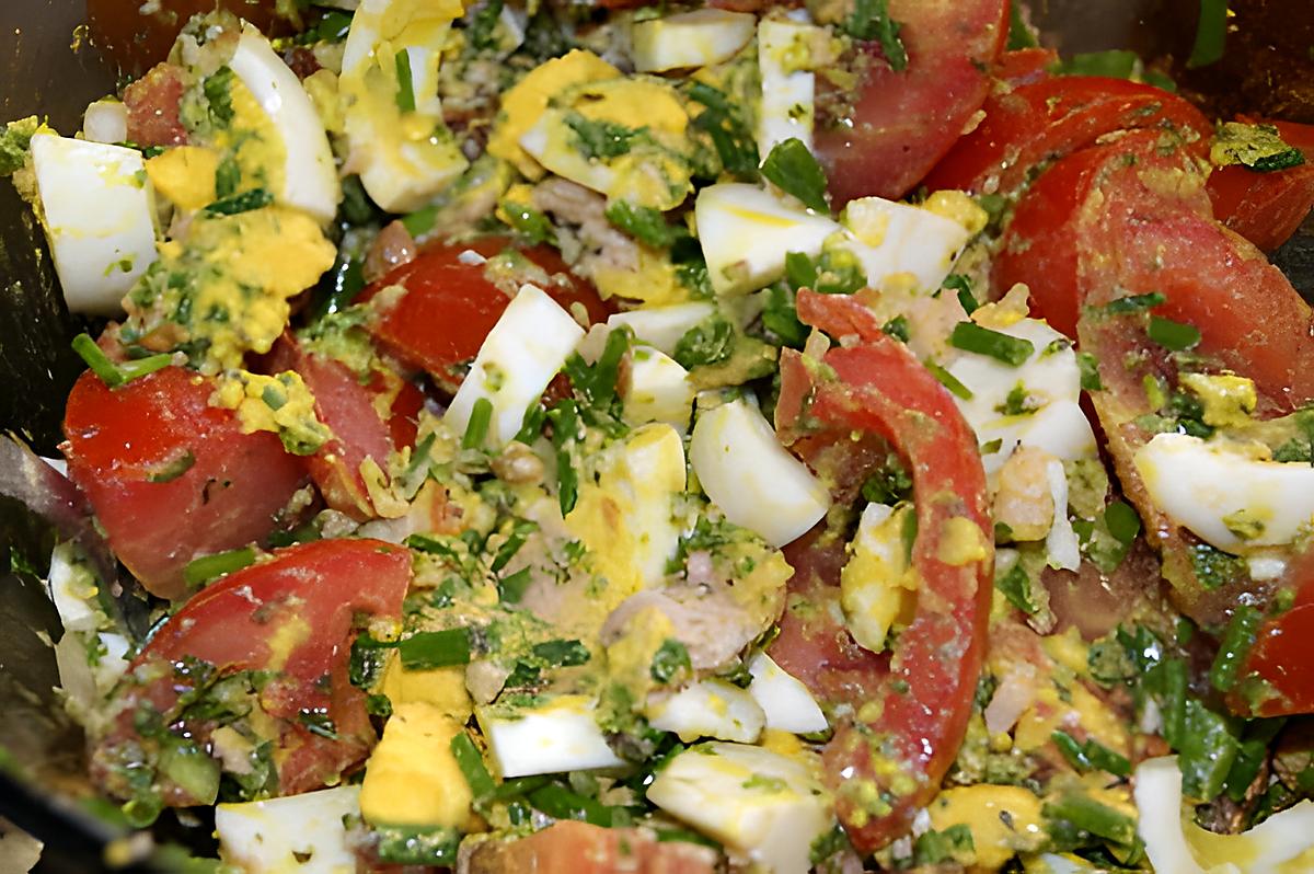 Salade de tomates, au thon et aux oeufs