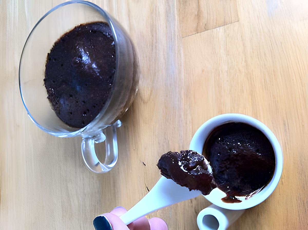 recette MUG CAKE: LE FONDANT AU CHOCOLAT INDIVIDUEL AU MICRO-ONDES.