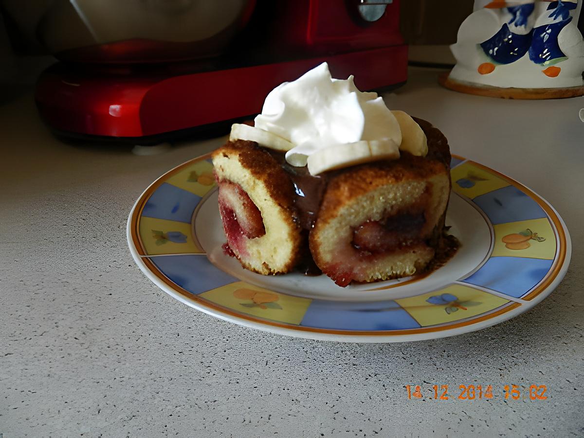 recette Roulé framboises et son coeur choco-banane