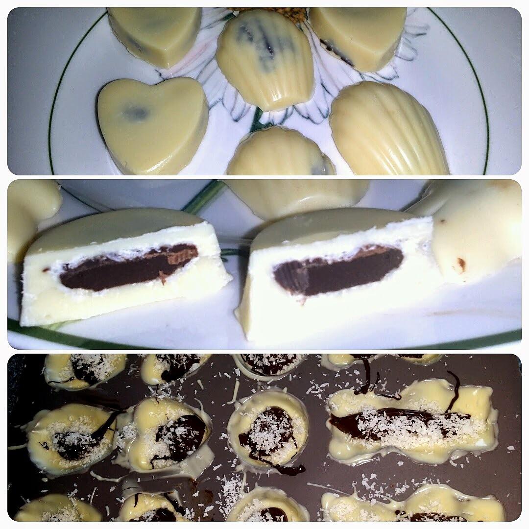 recette Chocolats blancs maison coeur noix de coco et chocolat noir
