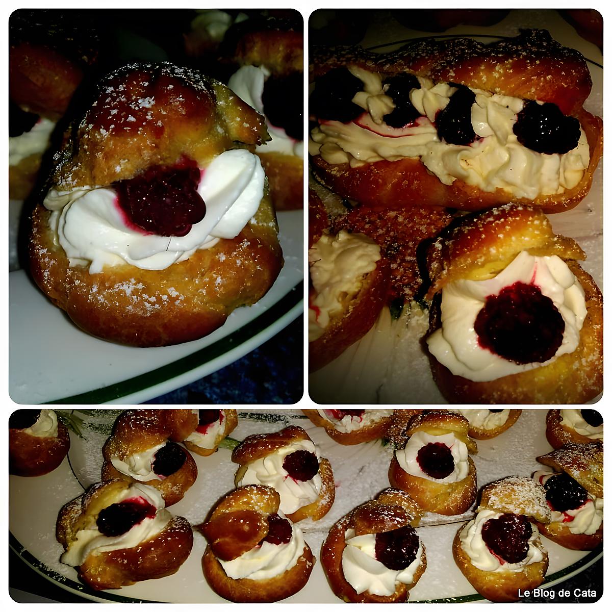 recette Petits Choux à la crème pâtissière, chantilly et framboises