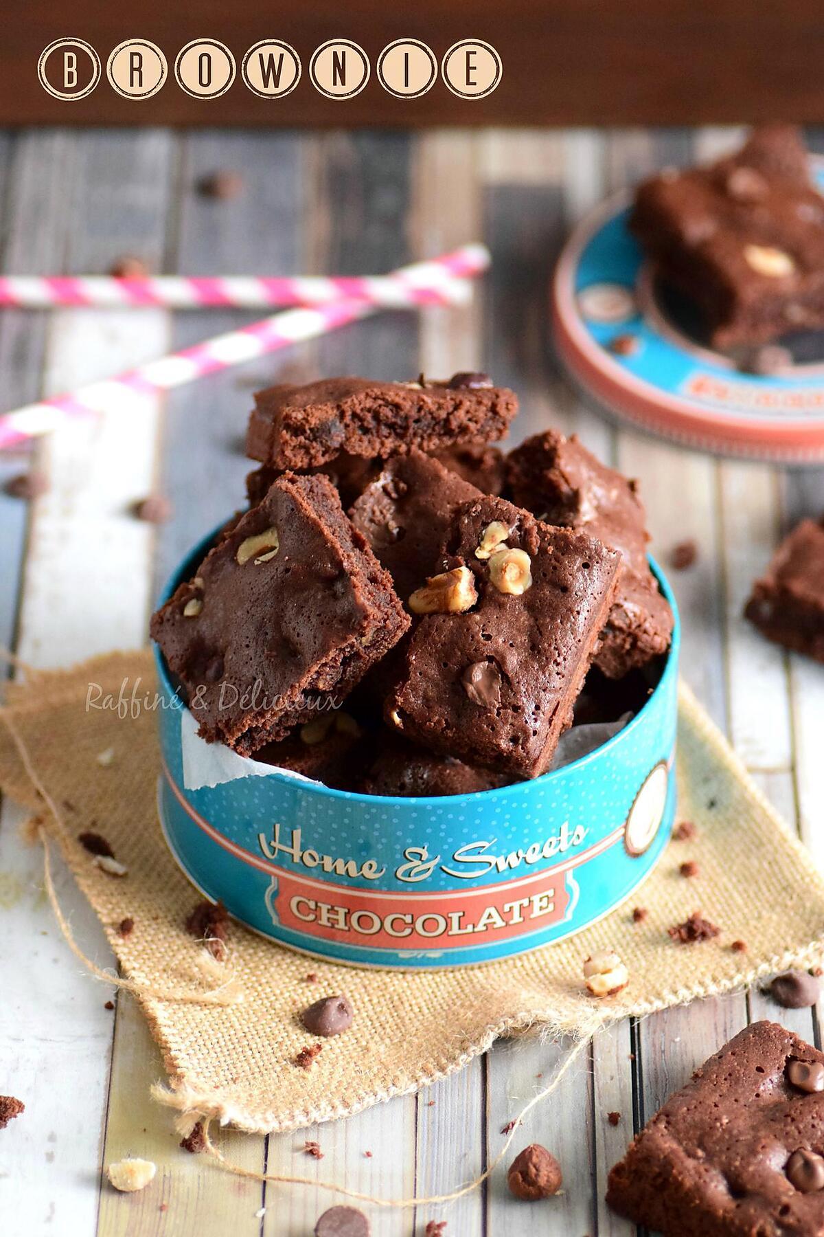 recette Brownie aux noisettes,noix et pépites de chocolat