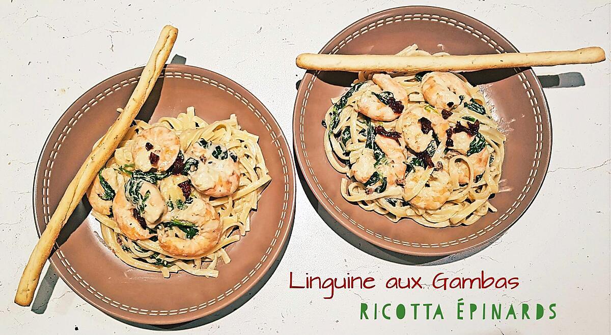 recette Linguine aux Gambas, Epinards et Ricotta