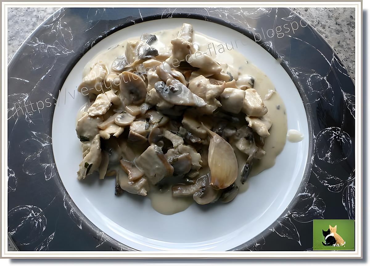 recette Les champignons de Paris accompagnent du poulet nappés de Saint-Marcellin