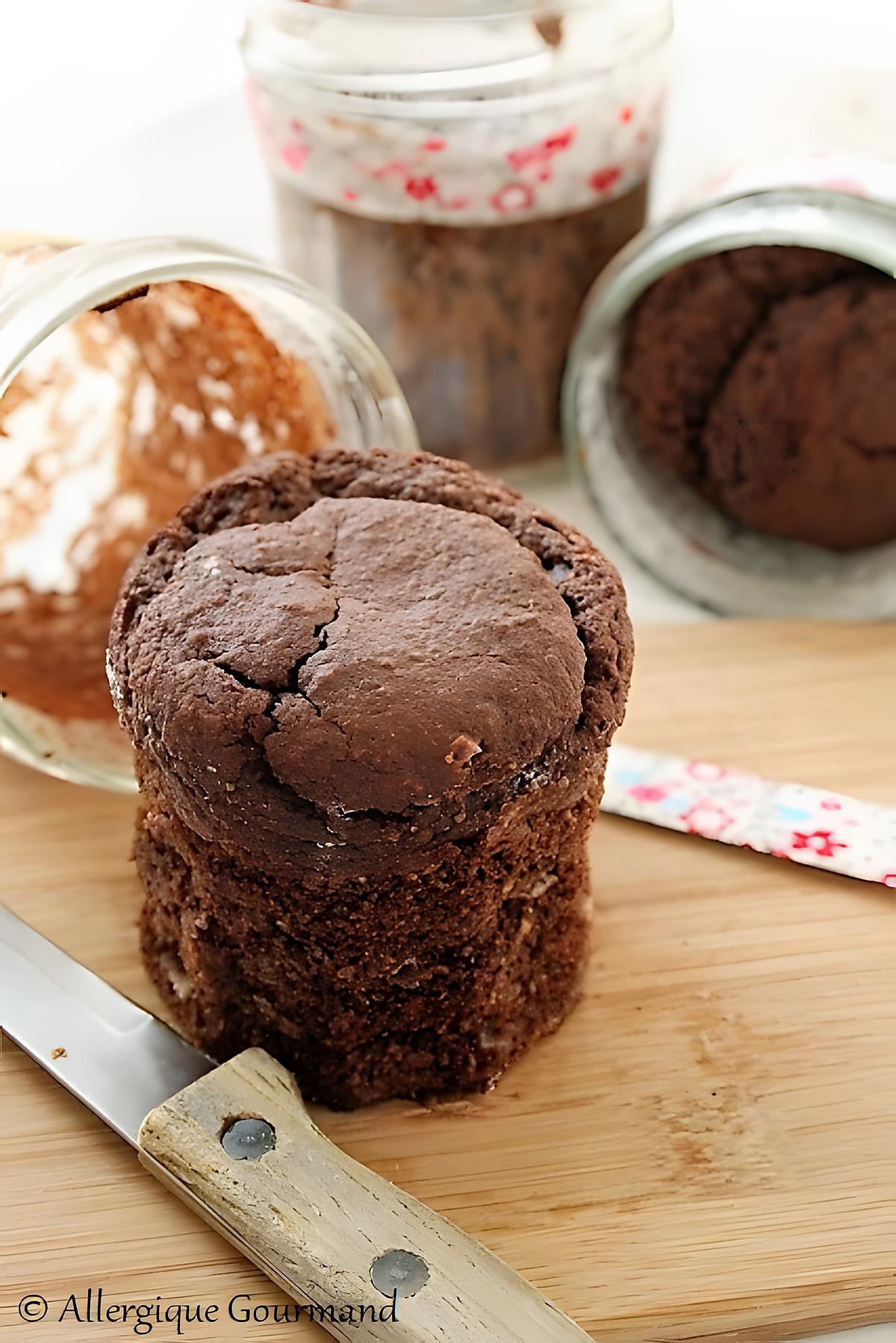recette Moelleux au chocolat dans le bocal, bio {sans gluten, sans oeufs, sans lait, végétalien}
