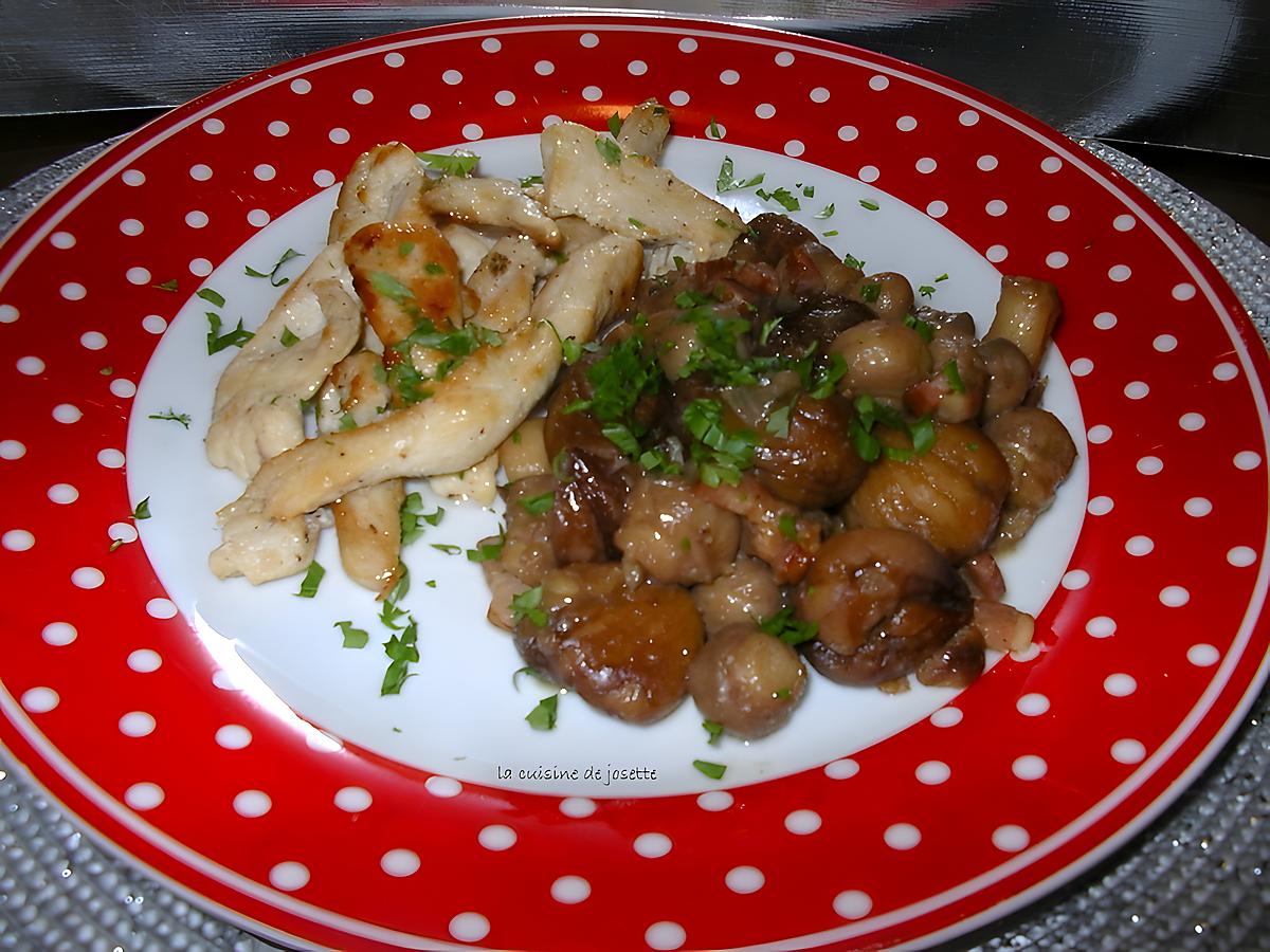Recette de Poelée de marrons/ campignon de paris/ lardons