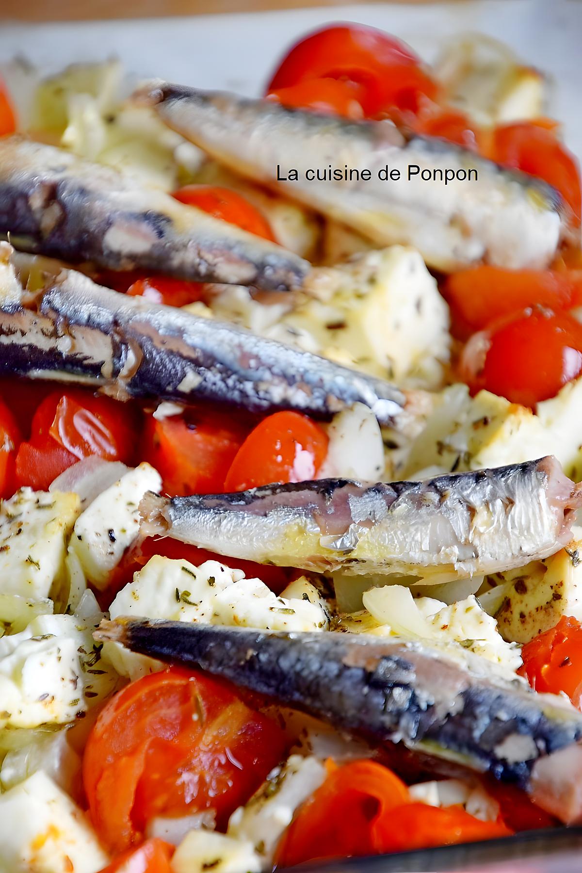 recette Tomates rôties à la feta et aux petites sardines