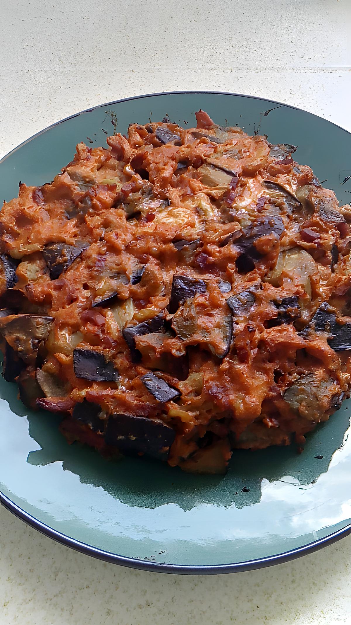 recette clafoutis d'aubergine lardons fumé sauce tomate poivron