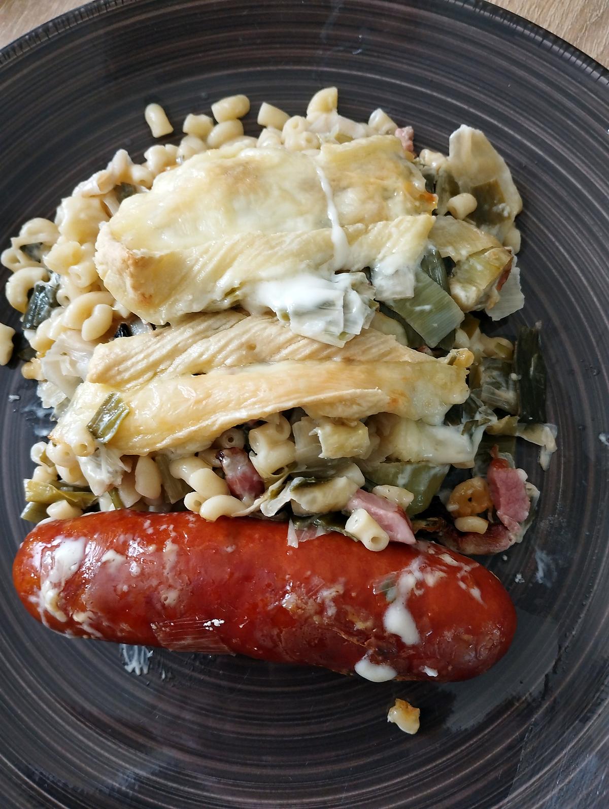 recette gratin poireaux coquillette saucisses fumé façon tartiflette