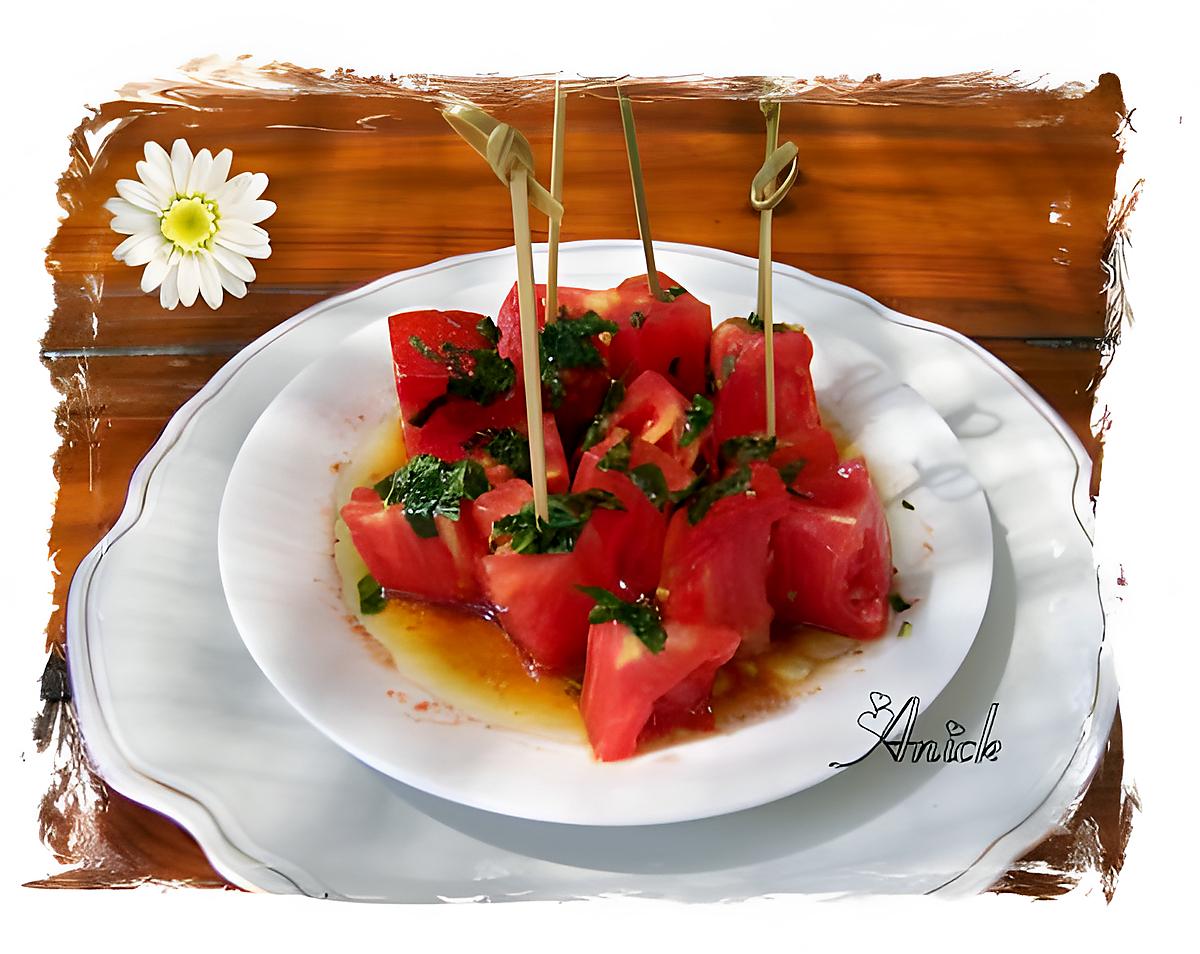 recette Tomates : coeurs de coeur de boeuf , menthe et sauce soja - TAPAS