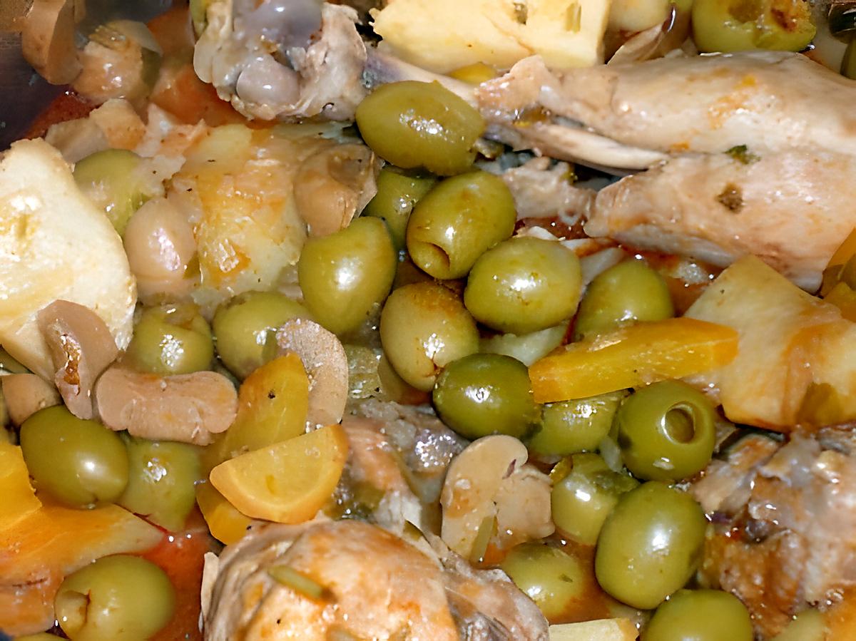 recette Tajine de poulet aux olives et aux champignons