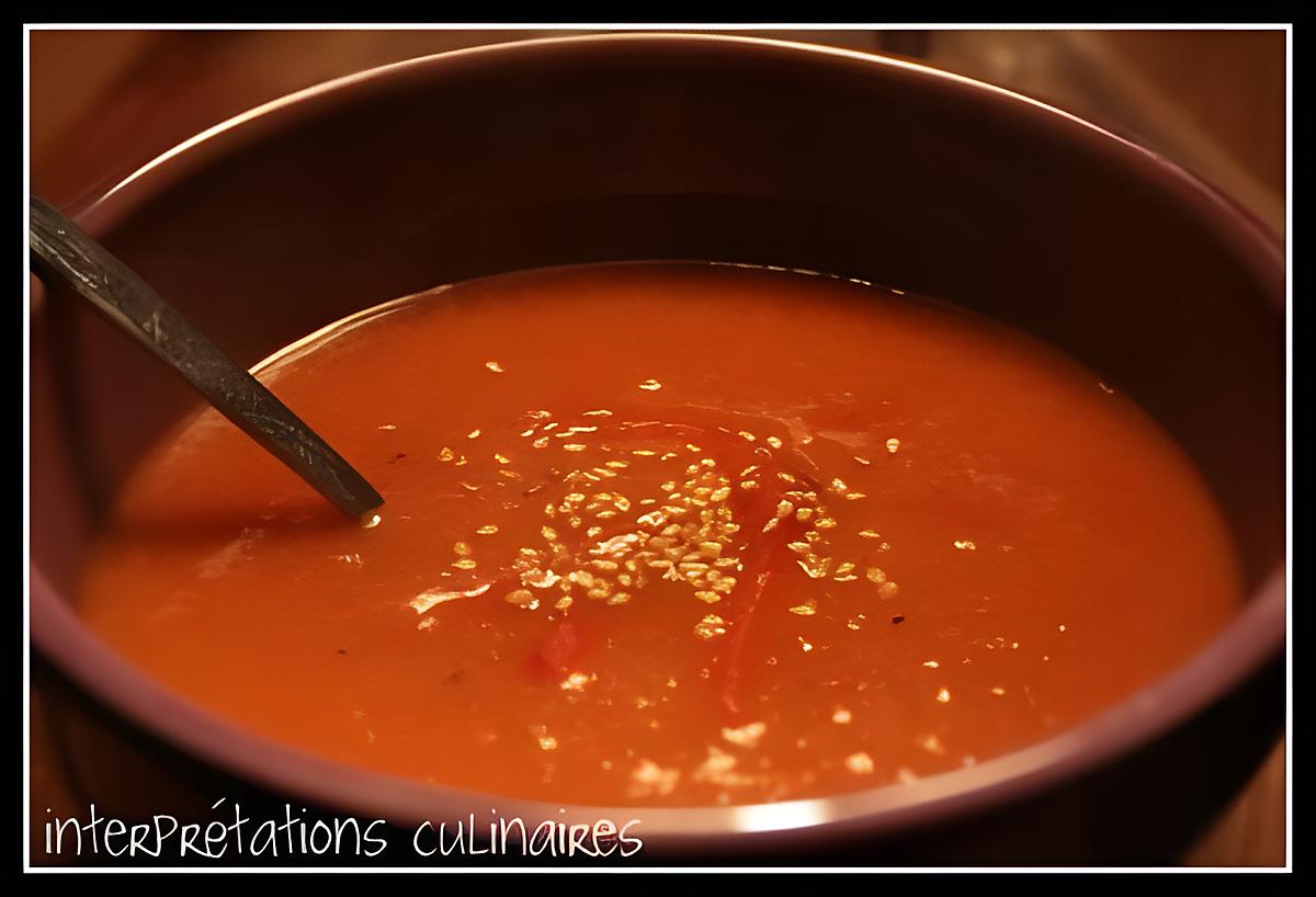 recette soupe tomate-poivron-patate douce au vinaigre balsamique