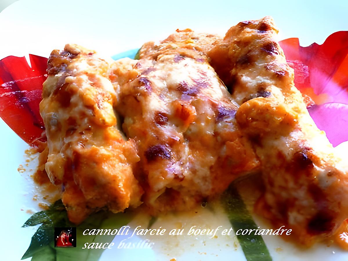 recette cannelloni farcie boeuf coriande, sauce basilic