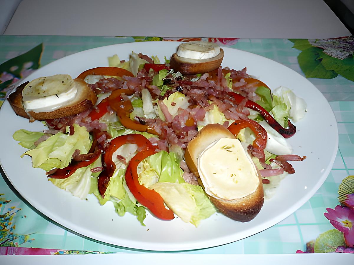 recette Salade chèvre/lardons/poivrons