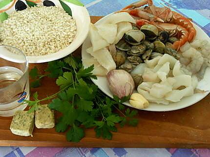 Mon risotto fruits de mer tuiles au parmesan 430