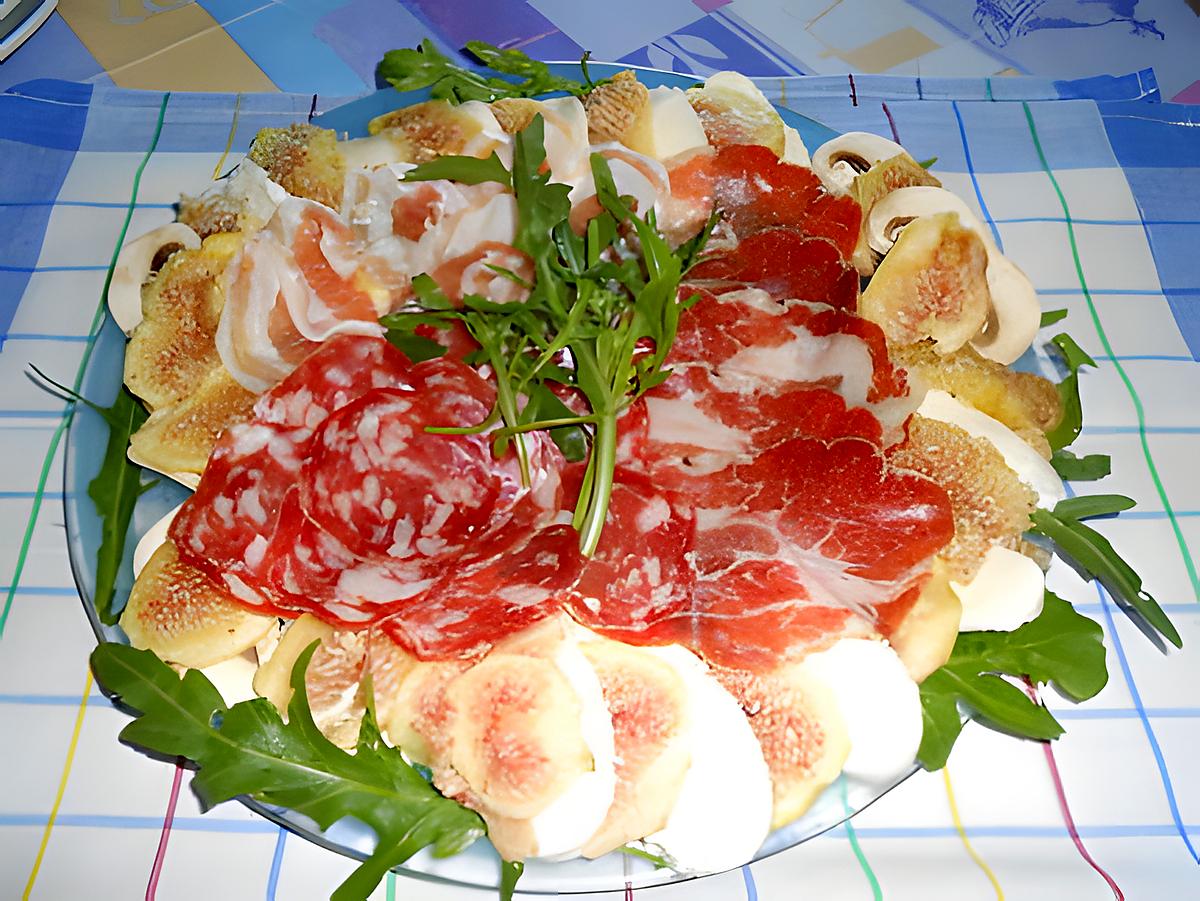 Assiette charcuterie carpaccio de figues et mozzarella 430