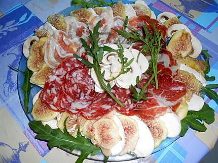 Assiette charcuterie carpaccio de figues et mozzarella 430