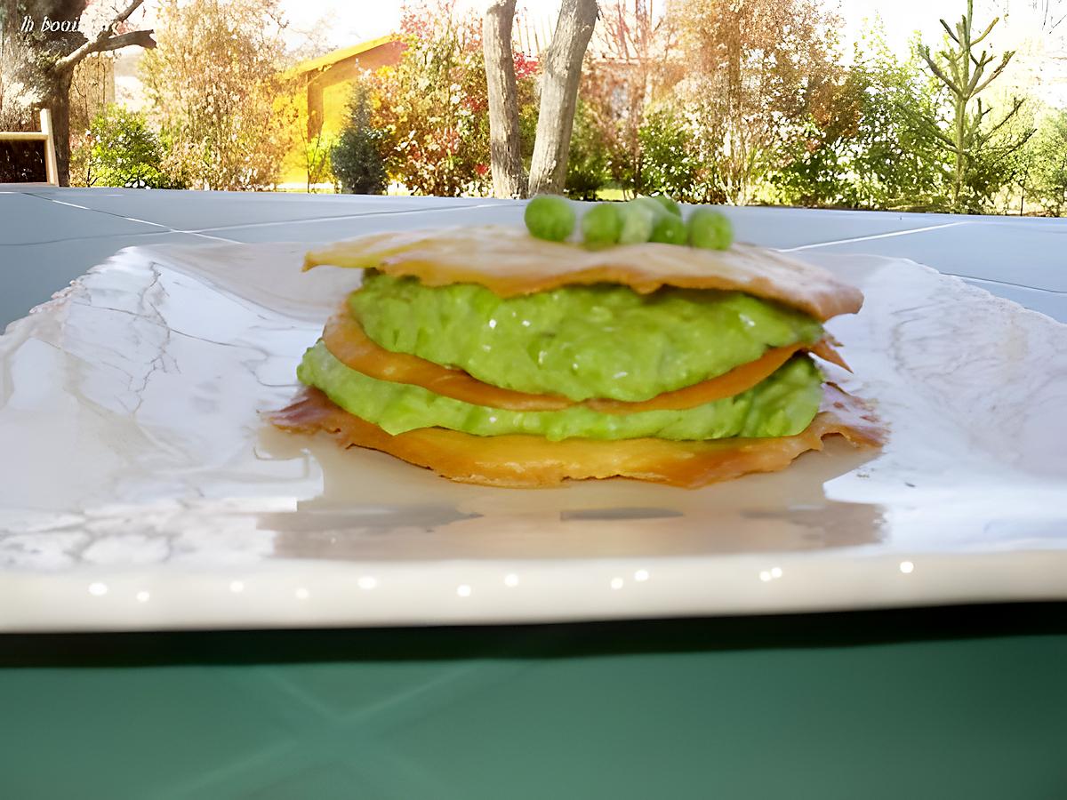 recette millefeuilles de tuiles au curry à la mousse de petits pois
