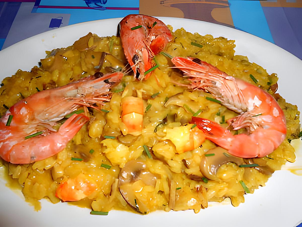 Risotto aux 2 champignons et gambas 430