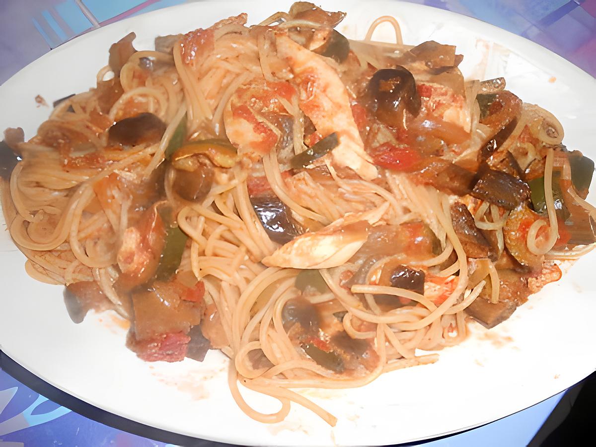 spaghetti  melanzane zucchine e pollo (aubergines courgettes poulet 430