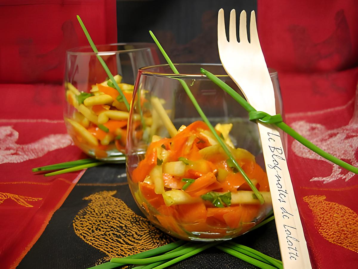 recette Verrines carottes-pommes, vinaigrette au miel et au curry