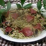 recette Spaghettis aux légumes et salami.