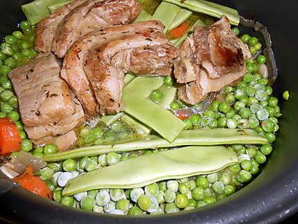 Sauté de veau petits pois haricots plats 430