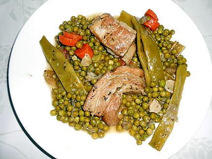 Sauté de veau petits pois haricots plats 430