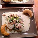 recette Saint Jacques poêlées, sauce aux jeunes oignons et crevettes