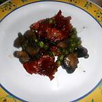 recette Poelee de chorizo  au petit pois et champignon