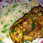 riz : recette poulet épicé rotis:avec riz aux petits pois