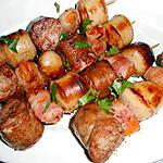 recette BROCHETTES D'ANDOUILLETTES BOUDINS BLANCS LARD ABRICOTS