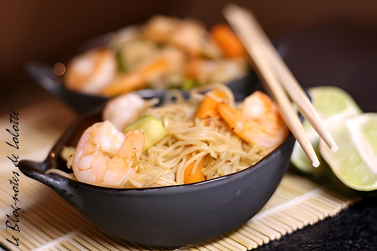recette Nouilles aux crevettes franco-thaï