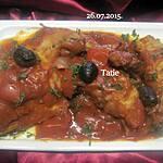 recette Lapin à la sauce tomates et aux olives noires.