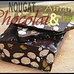 recette ** Du Nougat au chocolat Noir incrusté d' amandes et de pistaches grillées **