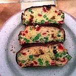 recette CAKE EN ROUGE & VERT ( petits pois - olives vertes - chorizo - poivrons grillés ).