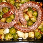 recette Brasse de saucisse aux choux de bruxelles et pommes de terre