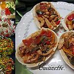 recette Panadillas garnis d'émincés de poulet et légumes du soleil.