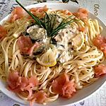 recette Linguine aux courgettes rehaussé de saumon fumé .......