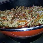 recette Wok de nouilles sautées au poulet et légumes