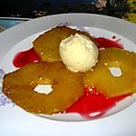 recette ananas  flambée et coulis de fruits rouge