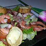 recette Salade a la crevettes lardons et aux croûtons de chevre et miel