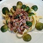 recette Tagliatelles aux choux de Bruxelles, lardons et sauce moutardée