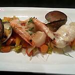 recette Queue de Lotte et fruits de mer sur lit de légumes, façon Blanquette.