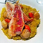 recette Risotto de konjac safrané aux saint-Jacques pôélées et filets de rouget (compatible Dukan)