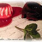 recette PANNA COTTA - COULIS FRAMBOISE / FONDANT CHOCOLAT