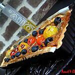 recette **Tarte rectangulairement savoureuse aux 5 Tomates dont "Ananas" et Oignons Nouveaux Caramélisés **