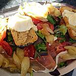 recette Salade jambon cru, poire,chèvre et miel chaud