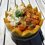 recette Melon aux crevettes, sauce Teriyaki au sésame et riz basmati
