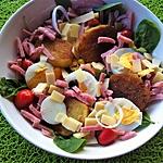 recette Salade fraîcheur aux pousses d'épinards,râpé de jambon et pommes sautées